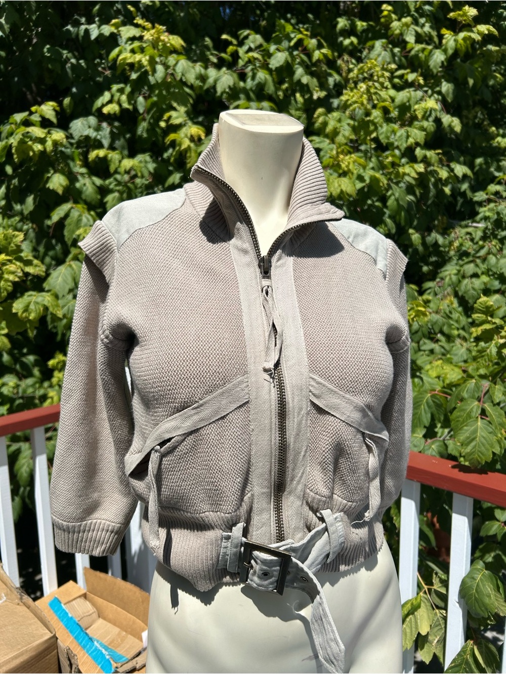 Covet Hand-Crafted Redemption Short Zip-Up Knit Jacket with belt